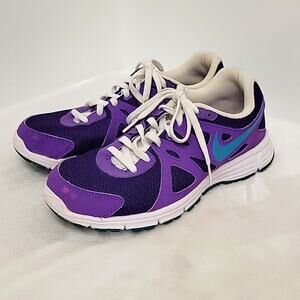 Nike Revolution 2 Running Shoes Sneakers Purple with Teal Swoosh Size 7Y
